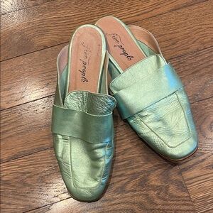 Free People Metallic Green Mules 40